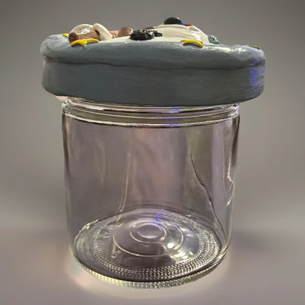 Handpainted Glass Candy Jar with Snowman Christmas Lid‎ Signed